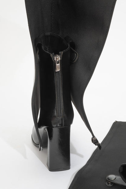 Aja - Black Block Heel Convertible Knee High Boot (Women)