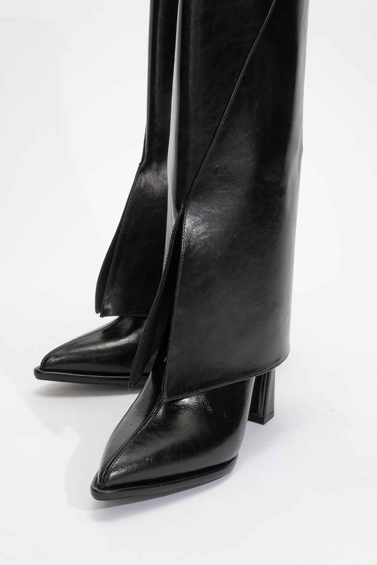 Aja - Black Block Heel Convertible Knee High Boot (Women)