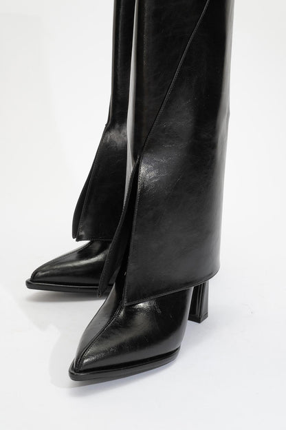 Aja - Black Block Heel Convertible Knee High Boot (Women)