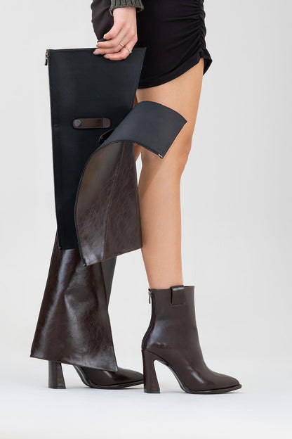Aja - Brown Block Heel Convertible Knee High Boot (Women)