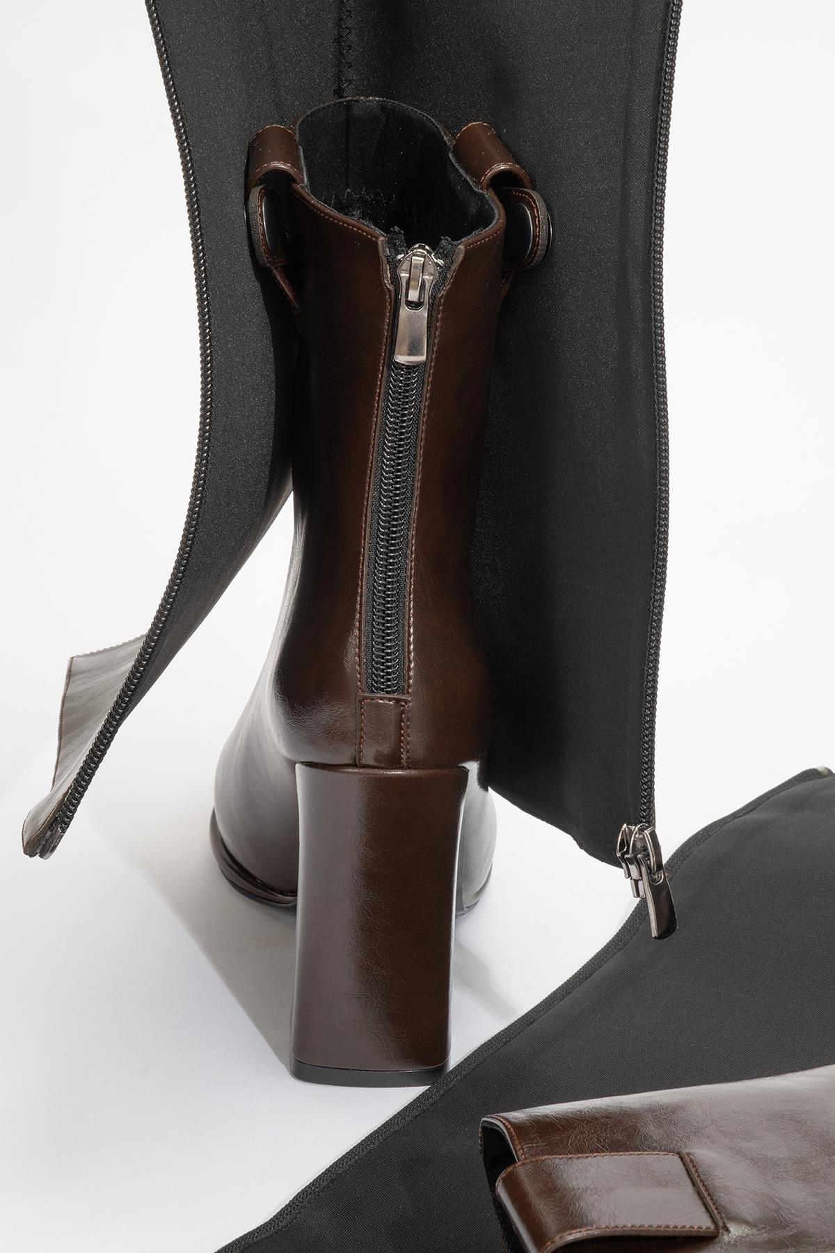 Aja - Brown Block Heel Convertible Knee High Boot (Women)