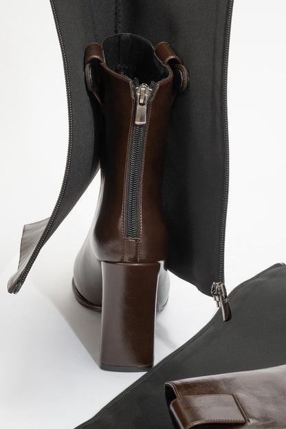 Aja - Brown Block Heel Convertible Knee High Boot (Women)