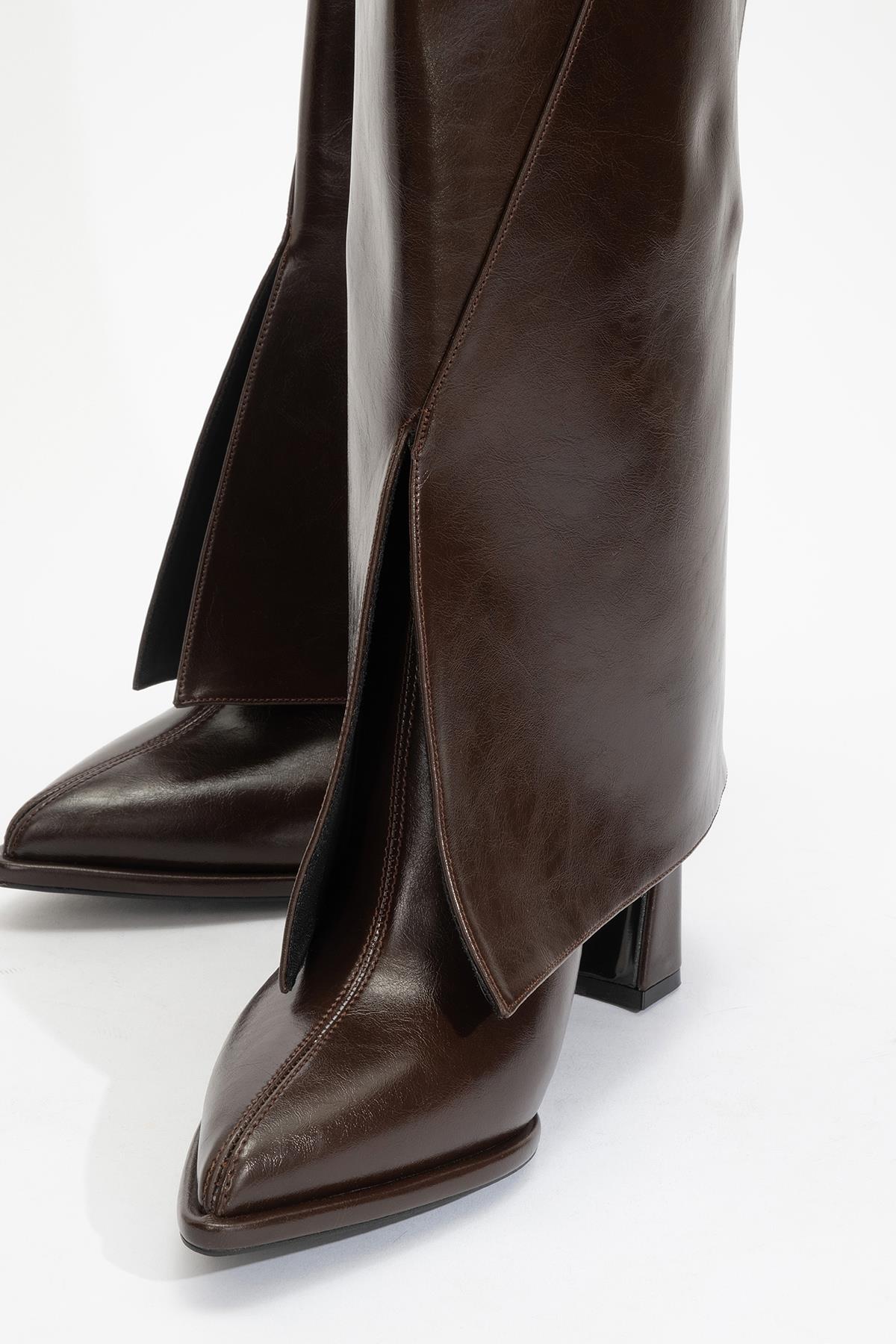 Aja - Brown Block Heel Convertible Knee High Boot (Women)
