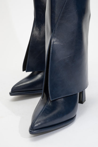 Aja - Navy Block Heel Convertible Knee High Boot (Women)