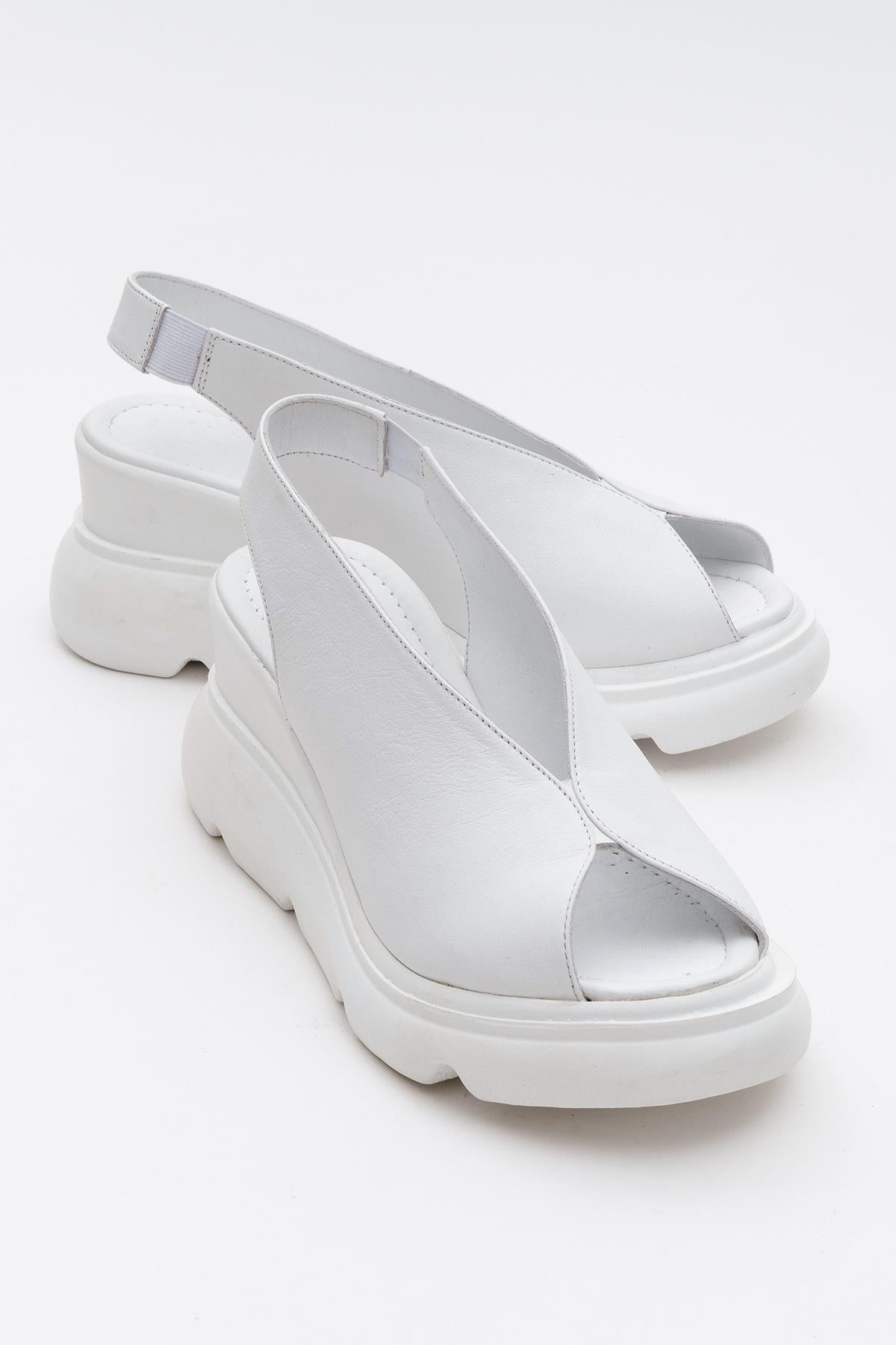 Sam - Sandalia plana de plataforma de cuero blanco (Mujer)