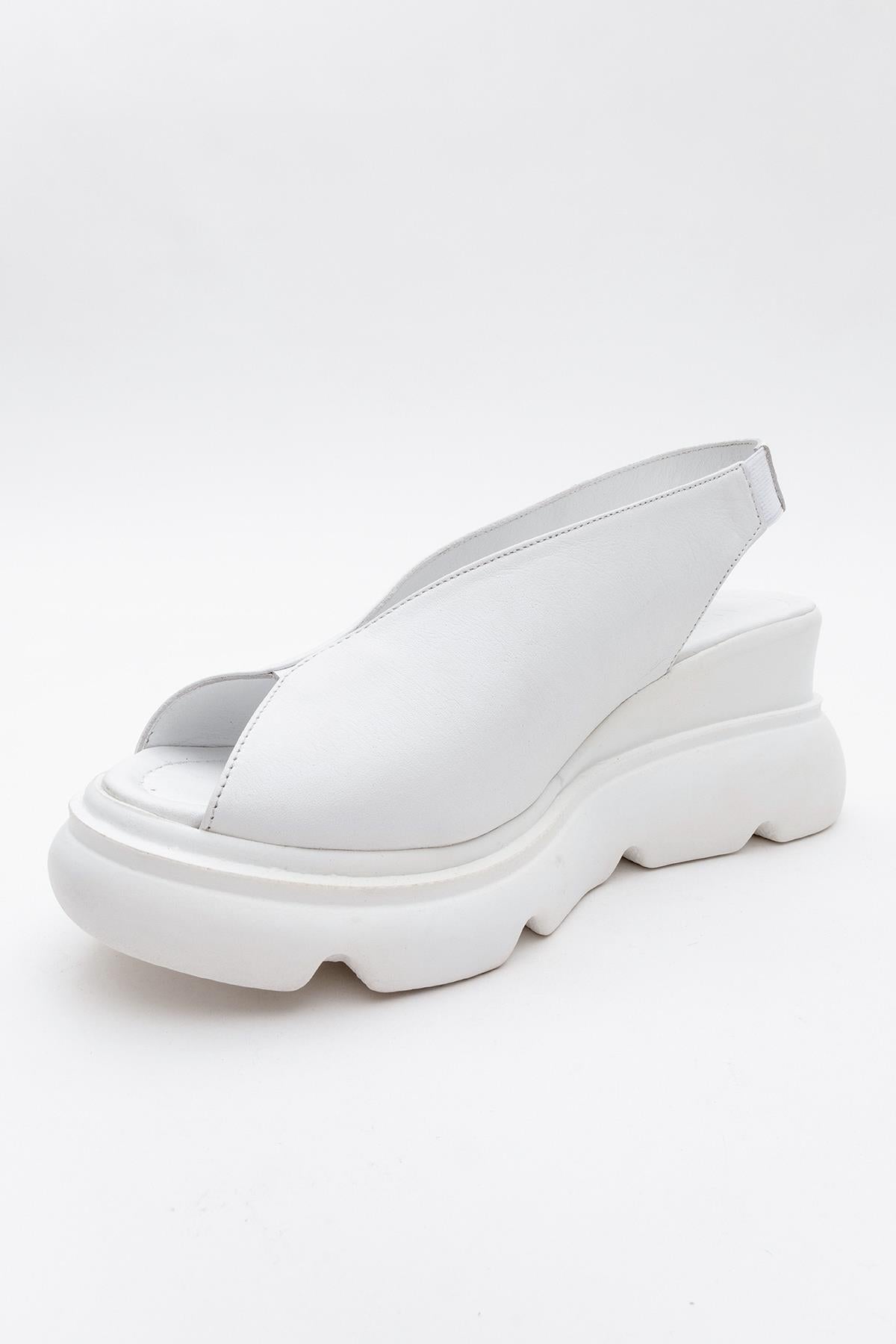 Sam - Sandalia plana de plataforma de cuero blanco (Mujer)