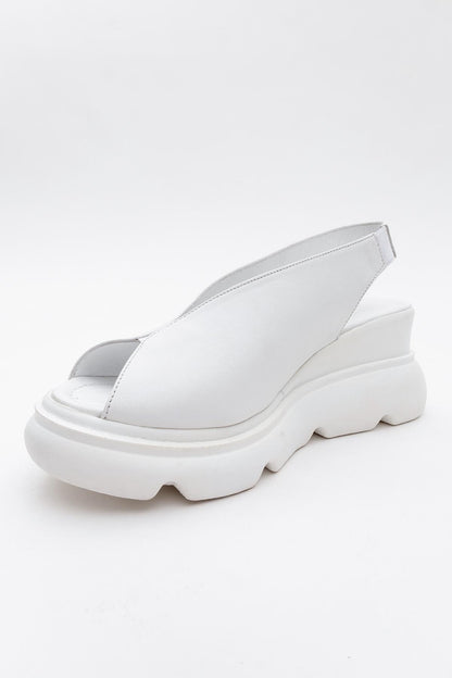 Sam - Sandalia plana de plataforma de cuero blanco (Mujer)