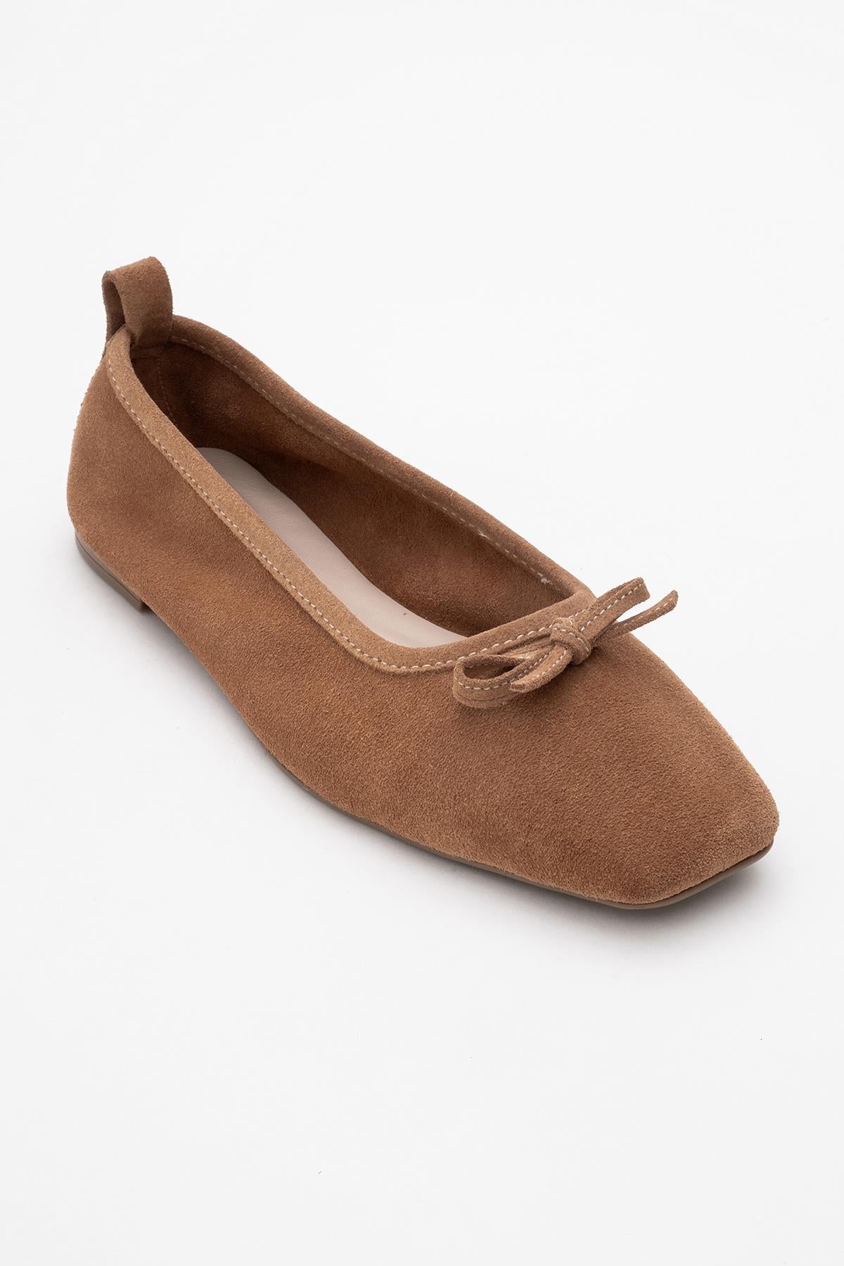 Sosa - Bailarinas cuadradas con moño de cuero genuino color topo (Mujer)
