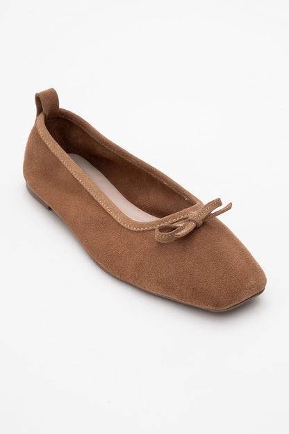 Sosa - Bailarinas cuadradas con moño de cuero genuino color topo (Mujer)