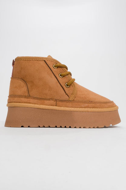 Ovela - Bota deportiva de cordones con suela gruesa color coñac (mujer)