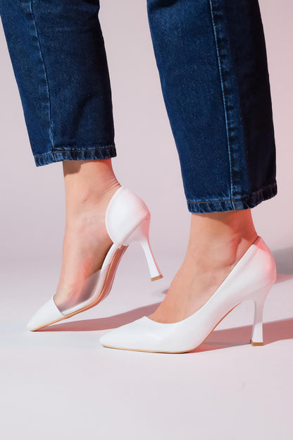 Ursula - Zapatos de tacón de punta fina blancos (mujer)