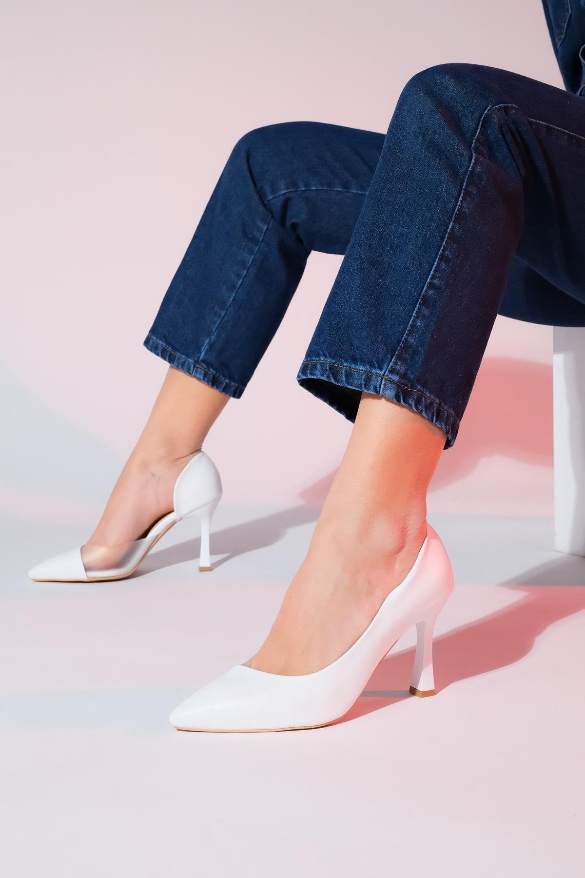 Ursula - Zapatos de tacón de punta fina blancos (mujer)