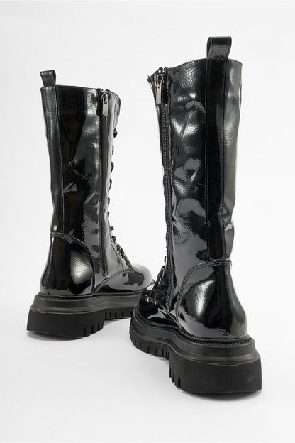 Piola - Bota de combate de charol negro (mujer)