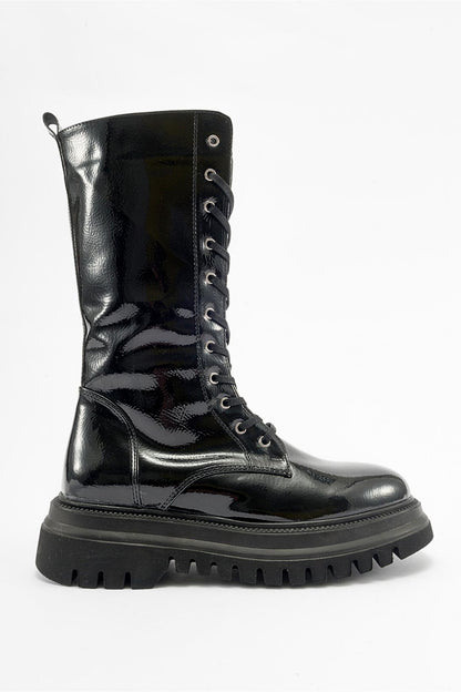 Piola - Bota de combate de charol negro (mujer)