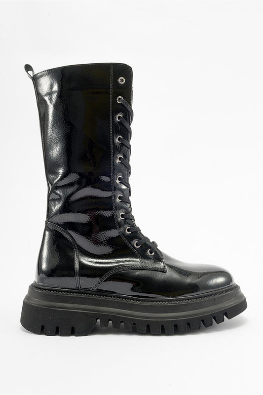 Piola - Black Patent Combat Boot (Women)