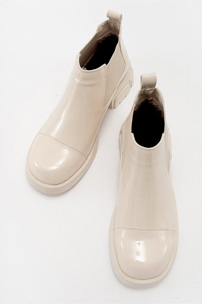 Cafuné - Botín de plataforma de charol color beige (mujer)