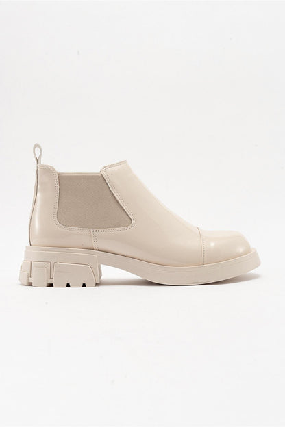 Cafuné - Botín de plataforma de charol color beige (mujer)