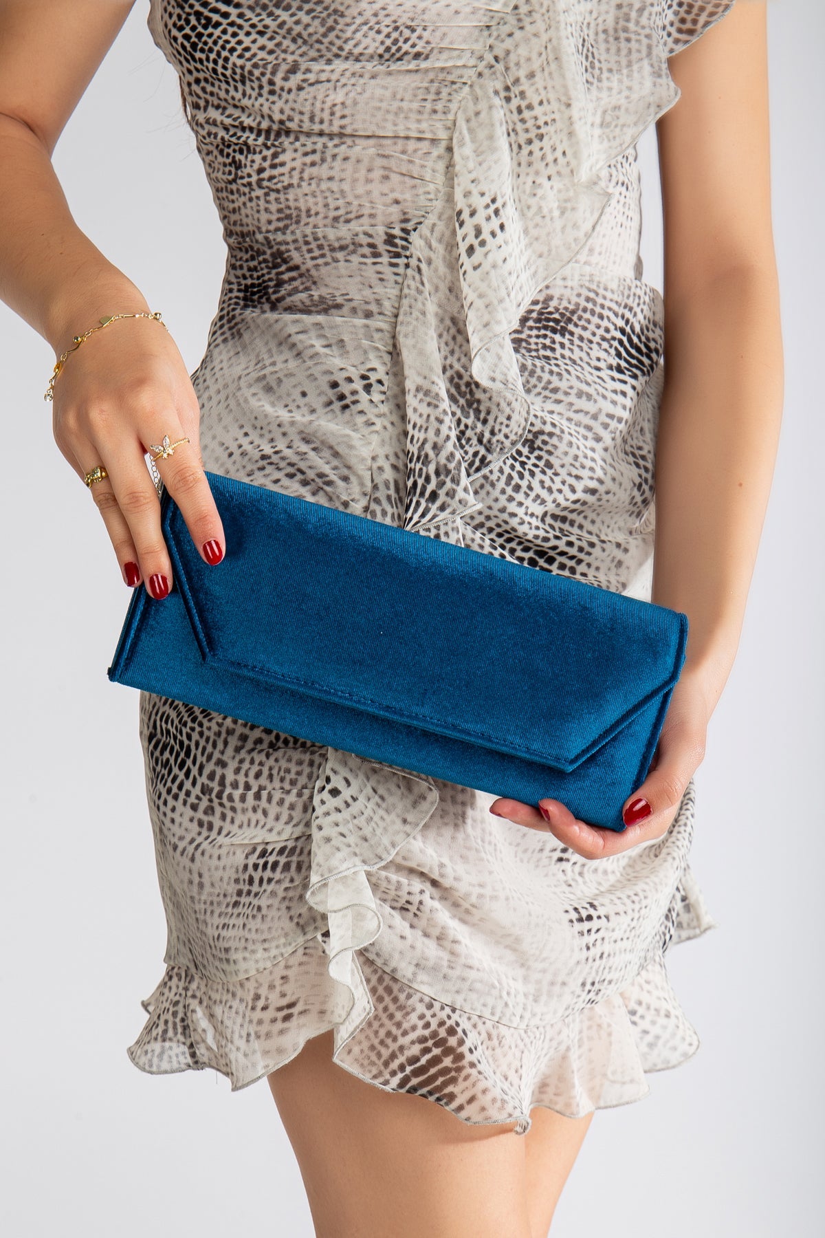 Scarlett - Cartera de mano de terciopelo azul cerceta