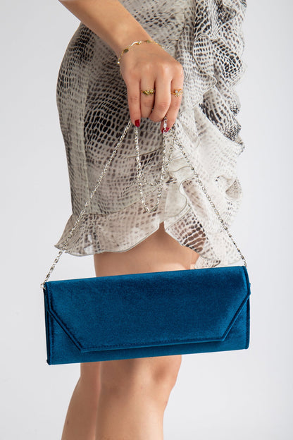 Scarlett - Cartera de mano de terciopelo azul cerceta