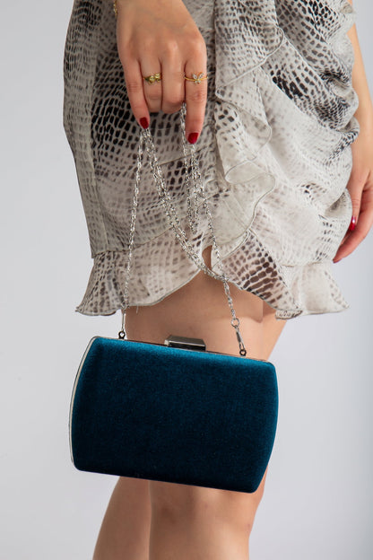 Francisca - Bolso de mano de terciopelo azul cerceta