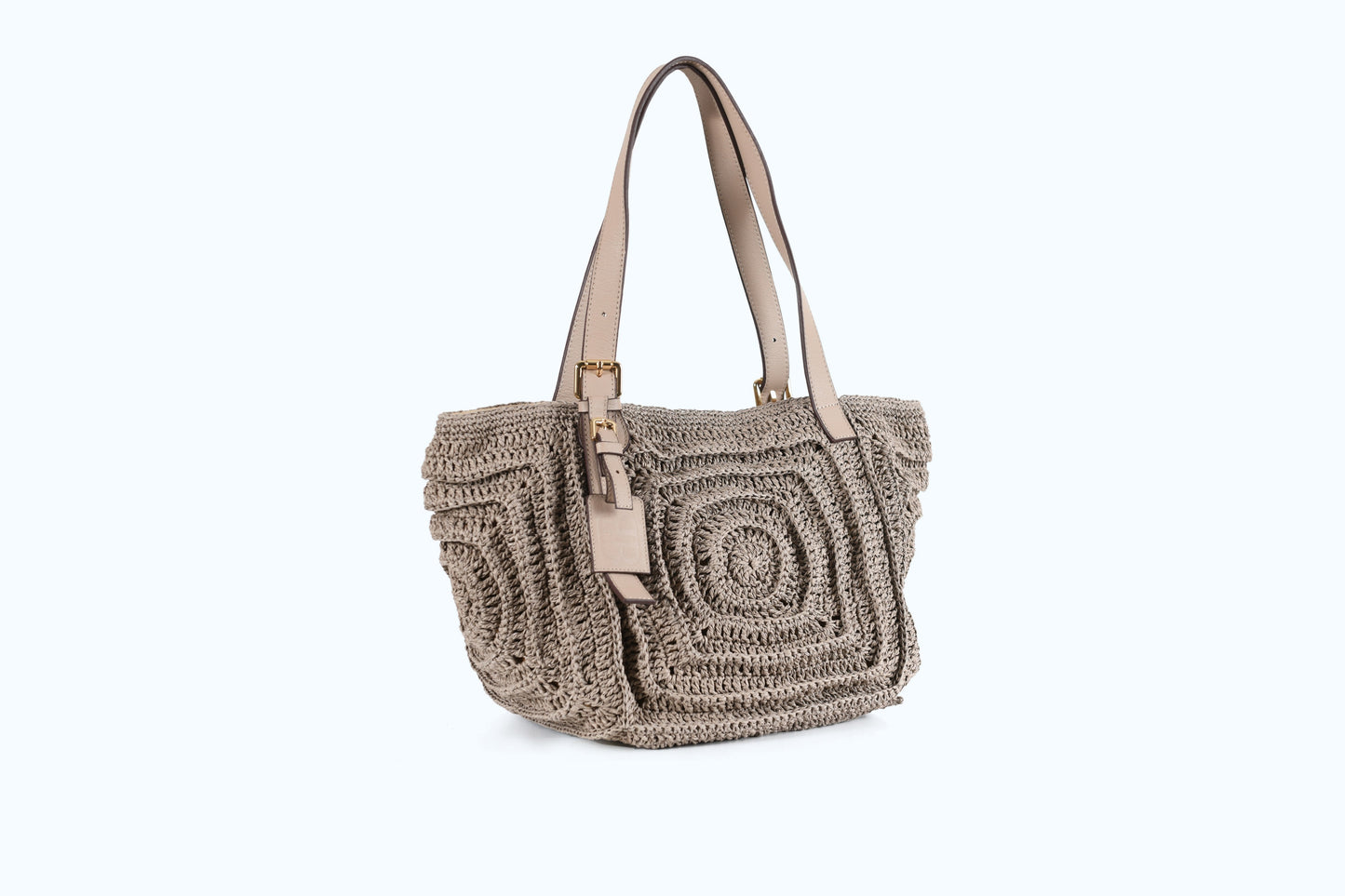 Giorgia - Bolso de Hombro Tejido a Mano Color Visón con Asas de Piel
