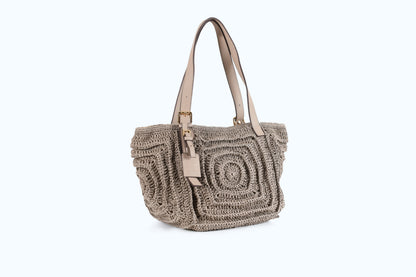 Giorgia - Bolso de Hombro Tejido a Mano Color Visón con Asas de Piel