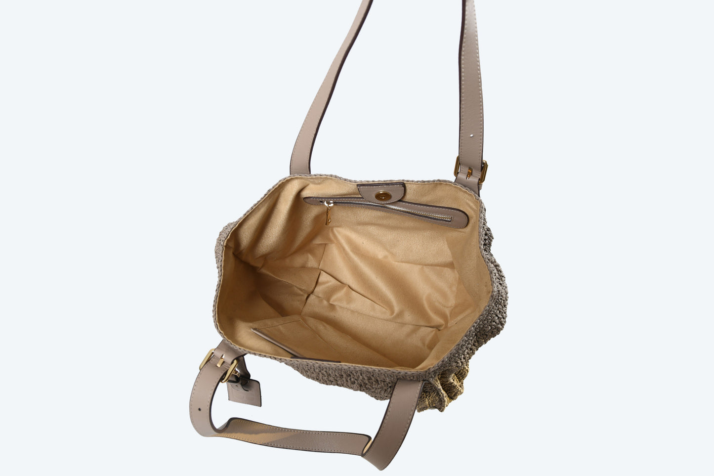 Giorgia - Bolso de Hombro Tejido a Mano Color Visón con Asas de Piel
