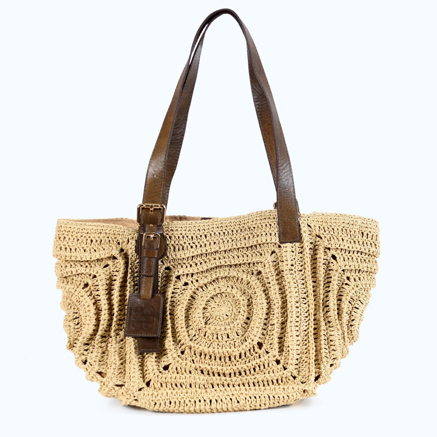 Giorgia - Bolso de hombro beige tejido a mano con correas de cuero