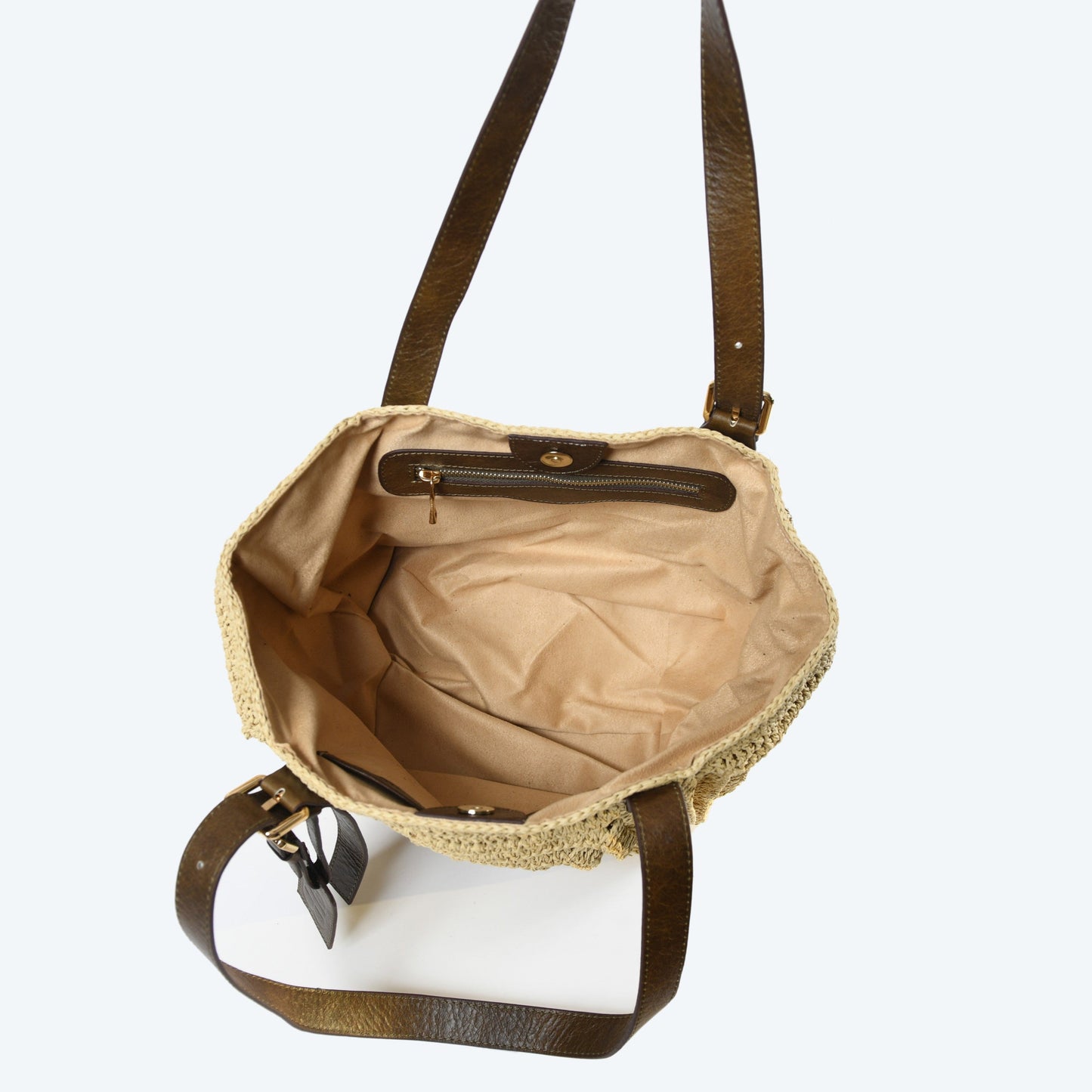 Giorgia - Bolso de hombro beige tejido a mano con correas de cuero