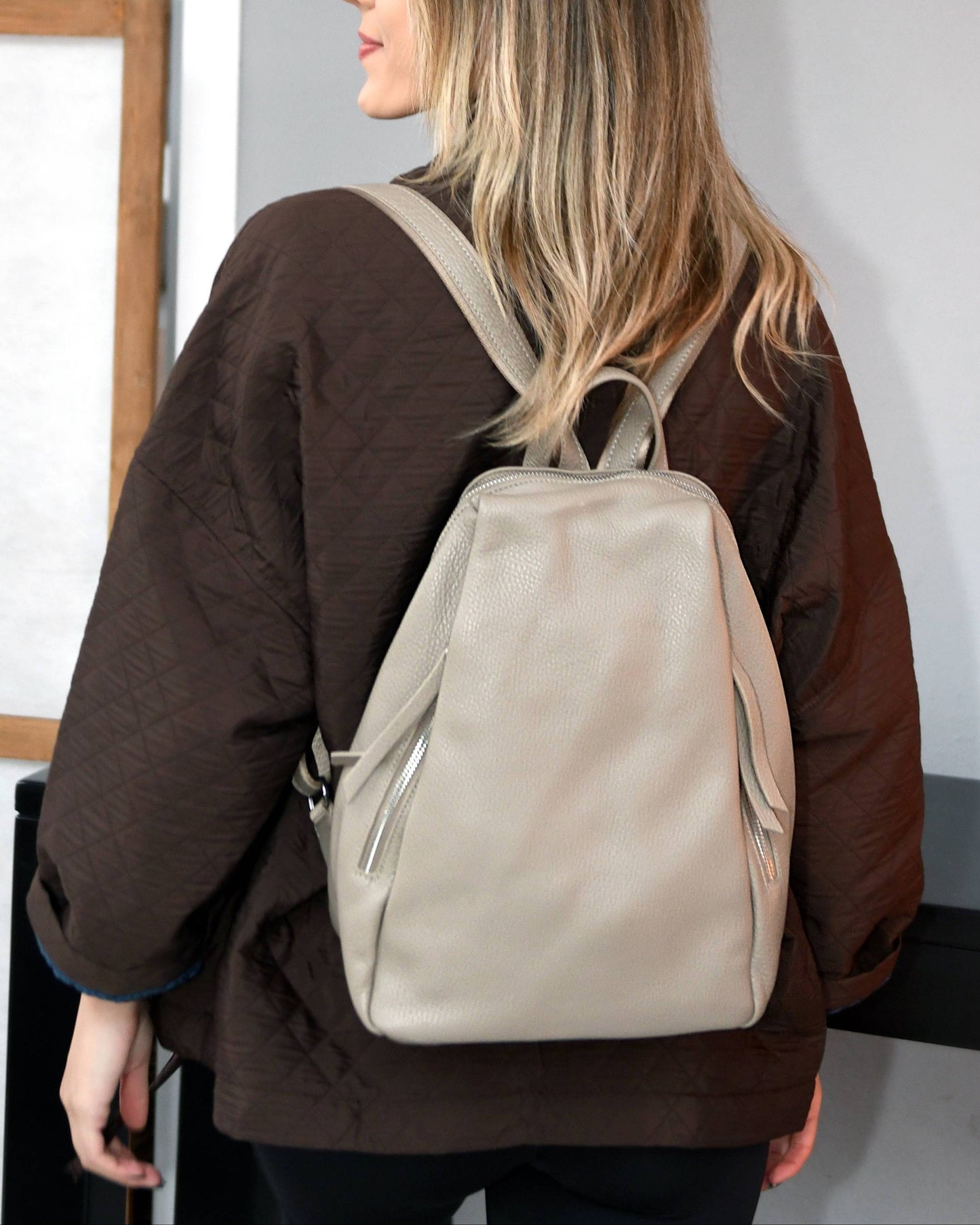 Alessia - Mochila de Piel Beige