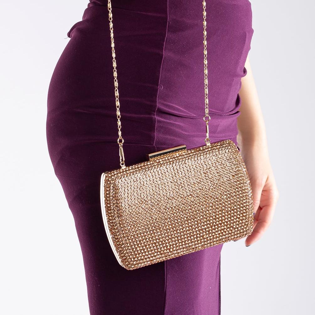 Francisca - Cartera de mano con purpurina oro rosa