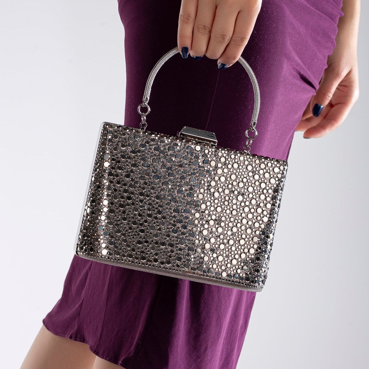 Alba - Cartera de mano de lentejuelas grises