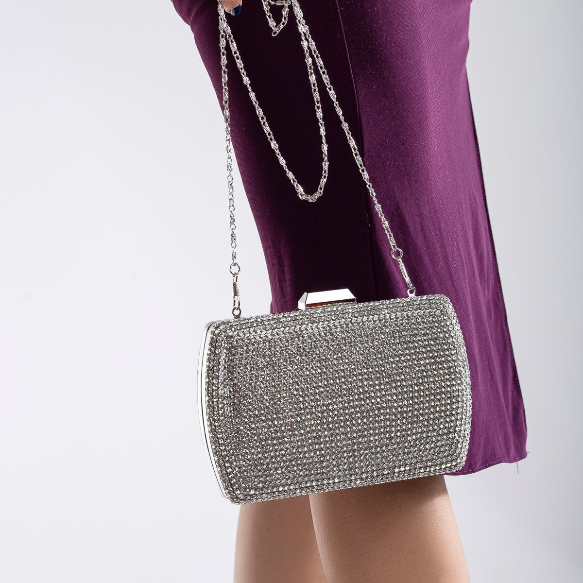 Francisca - Cartera de mano gris con purpurina