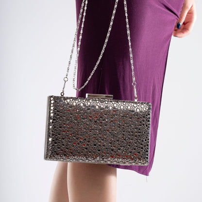 Clara - Clutch Gris de Lentejuelas Brillantes