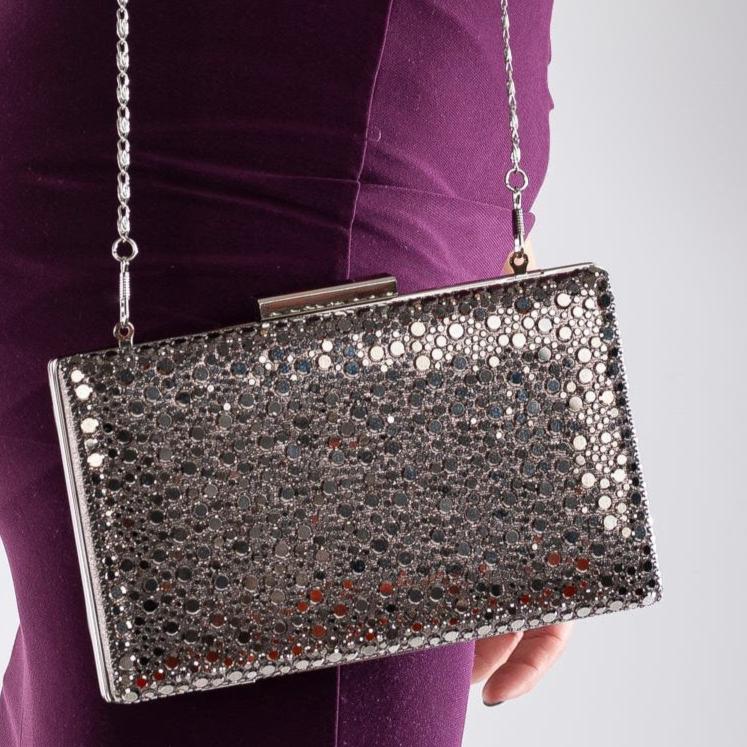 Clara - Clutch Gris de Lentejuelas Brillantes