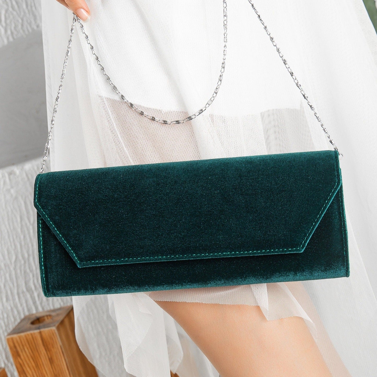 Scarlett - Cartera de terciopelo verde