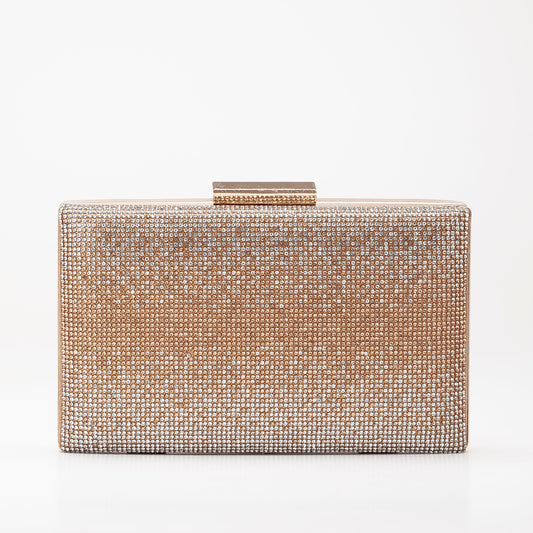 Clara - Cartera de mano con purpurina oro rosa