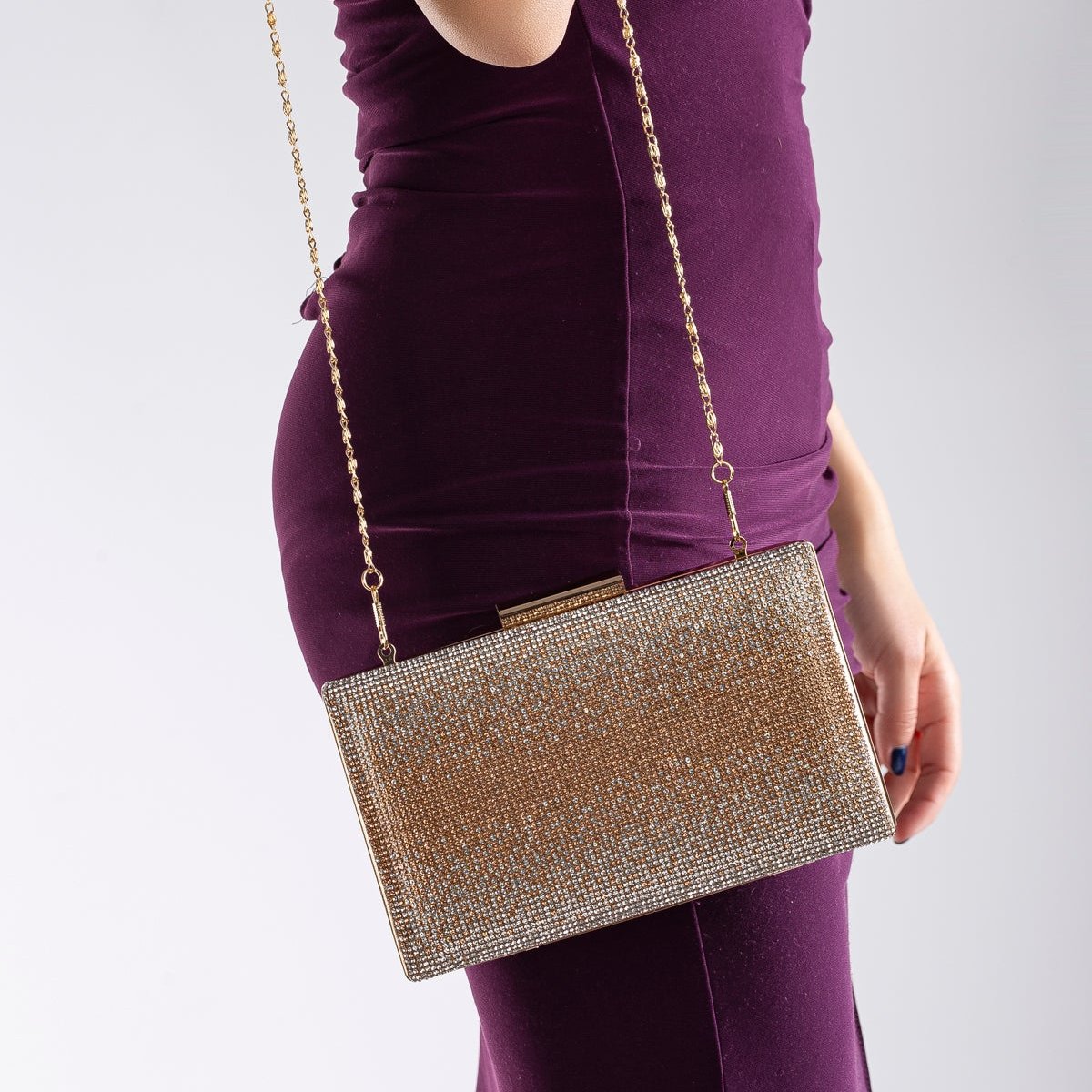 Clara - Cartera de mano con purpurina oro rosa