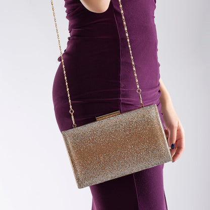 Clara - Cartera de mano con purpurina oro rosa