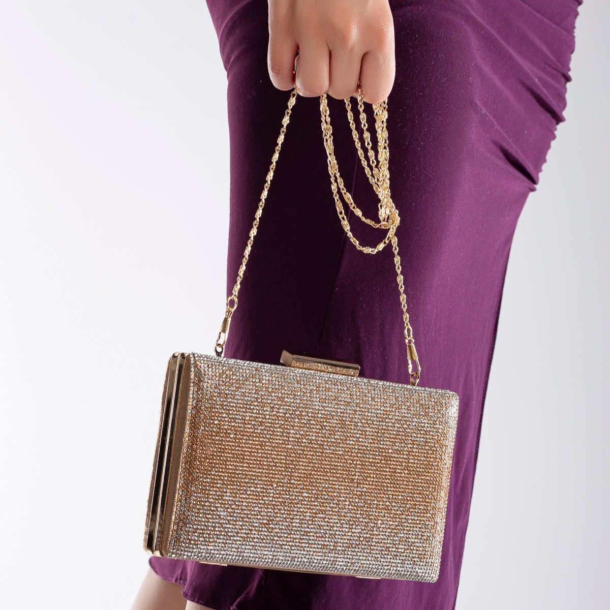 Clara - Cartera de mano con purpurina oro rosa