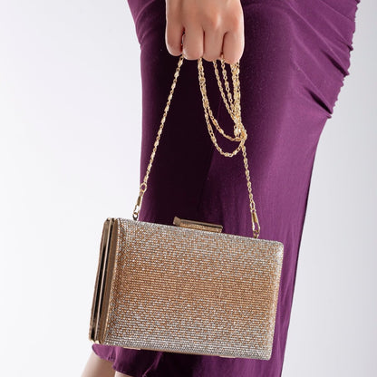 Clara - Cartera de mano con purpurina oro rosa