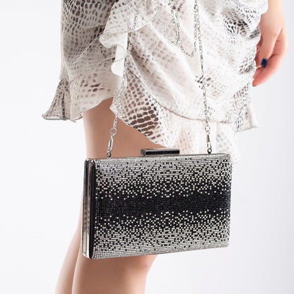 Clara - Bolso de Noche Plateado con Purpurina Negra