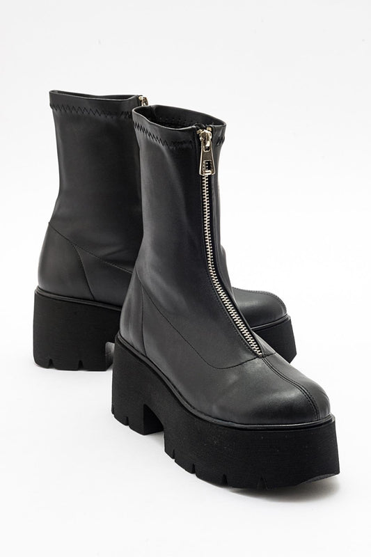 Ovil - Black Stretch Platform Zip Boot (Women)