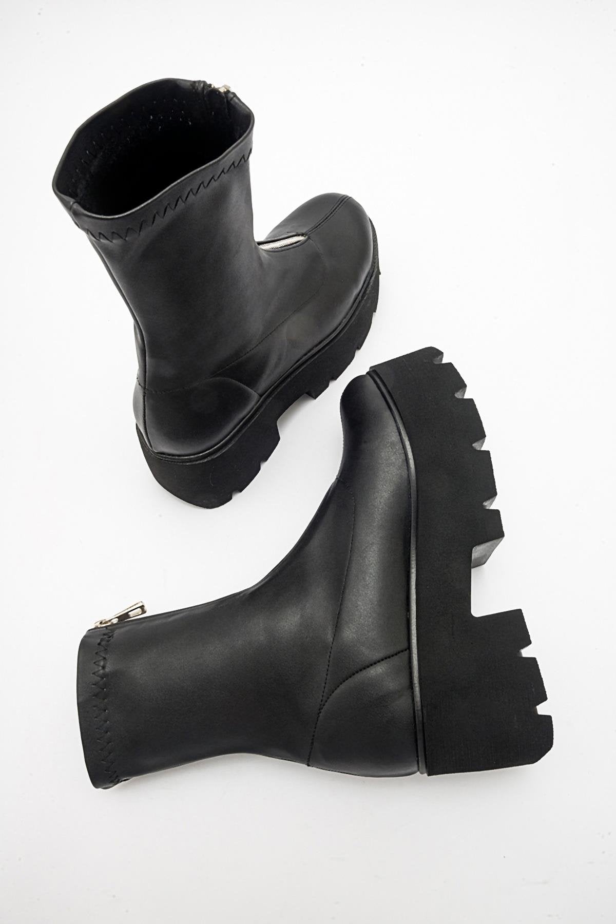 Ovil - Bota de plataforma elástica negra con cremallera (Mujer)