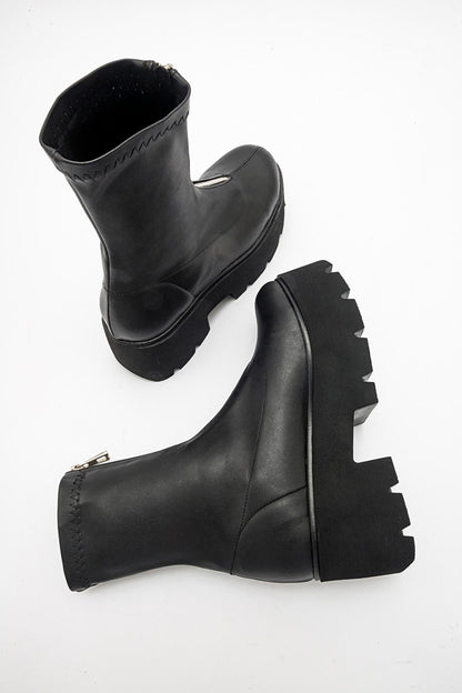 Ovil - Bota de plataforma elástica negra con cremallera (Mujer)
