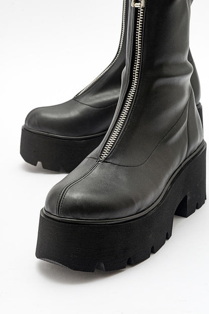 Ovil - Bota de plataforma elástica negra con cremallera (Mujer)