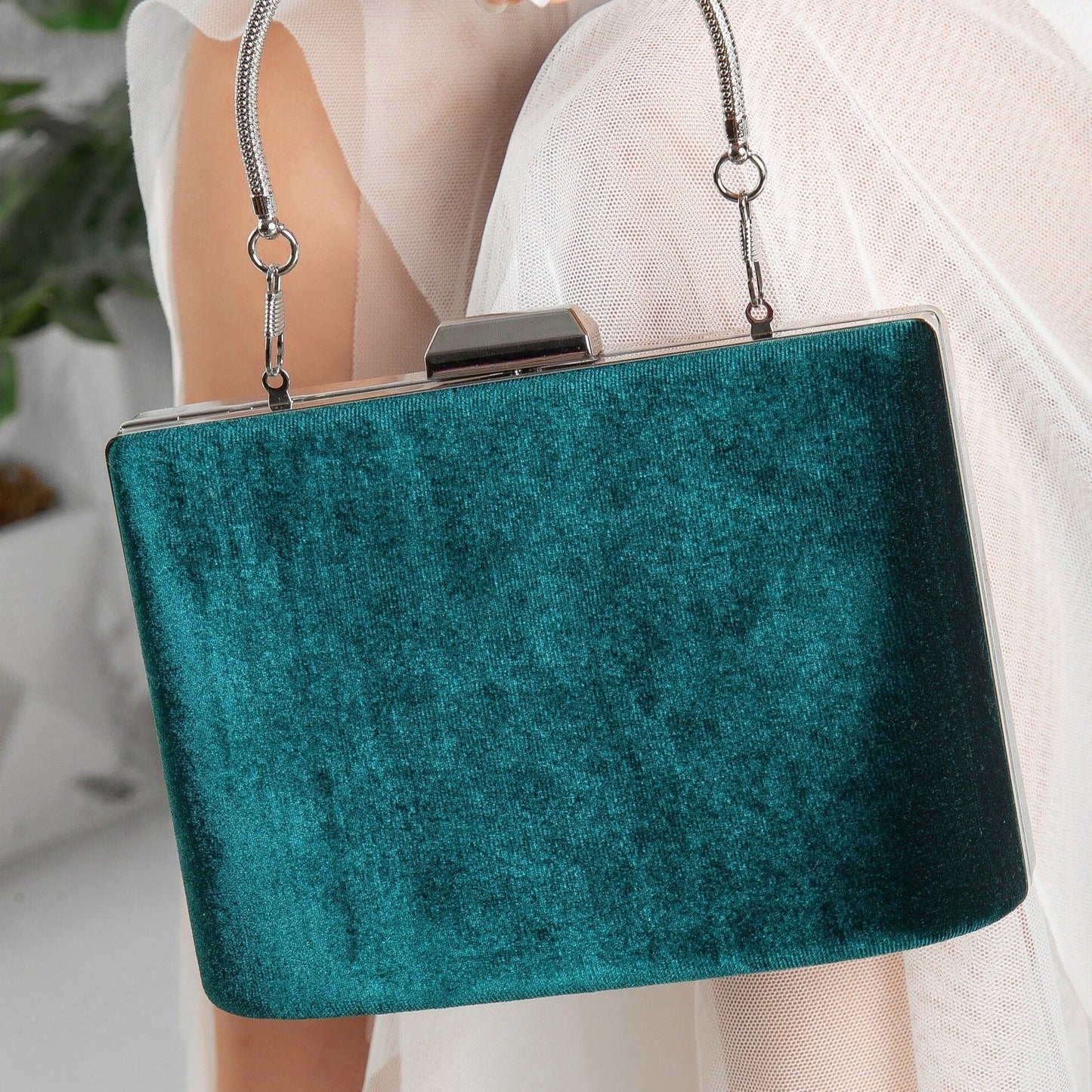 Alba - Cartera de terciopelo verde esmeralda