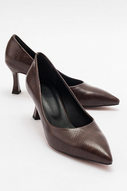 Pedra - Zapatos de tacón en punta estampados marrones (Mujer)