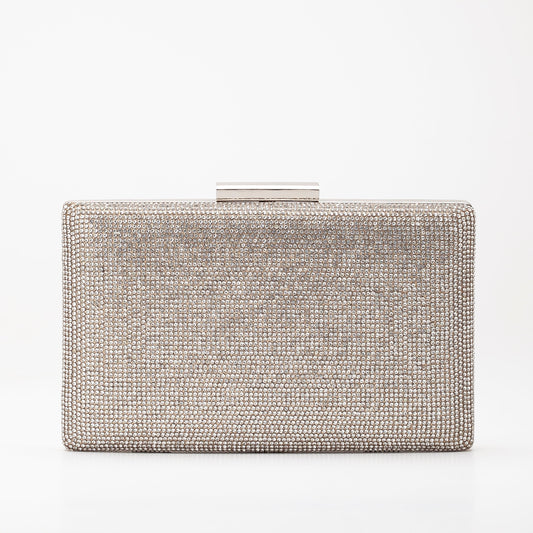 Clara - Cartera de mano gris con purpurina