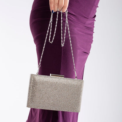Clara - Cartera de mano gris con purpurina
